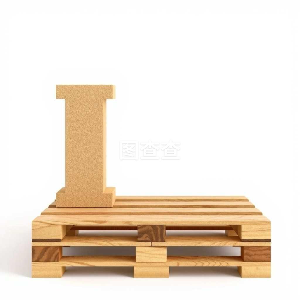 木托盘上的3D纸板箱 字母“i”的包装造型艺术